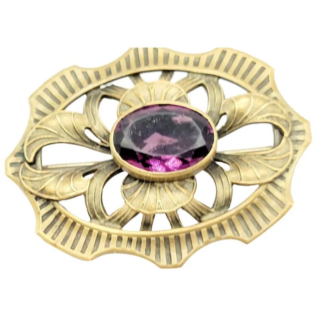 Antique Brass Victorian Sash Pin With Glass Stone A2602 98$
